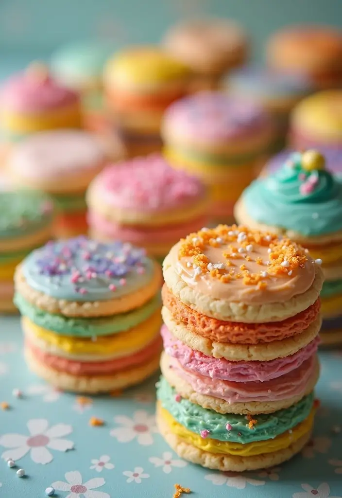 30 Aesthetic Baking Cookies Ideas You’ll Want to Try - 27. Rainbow Cookie Stacks