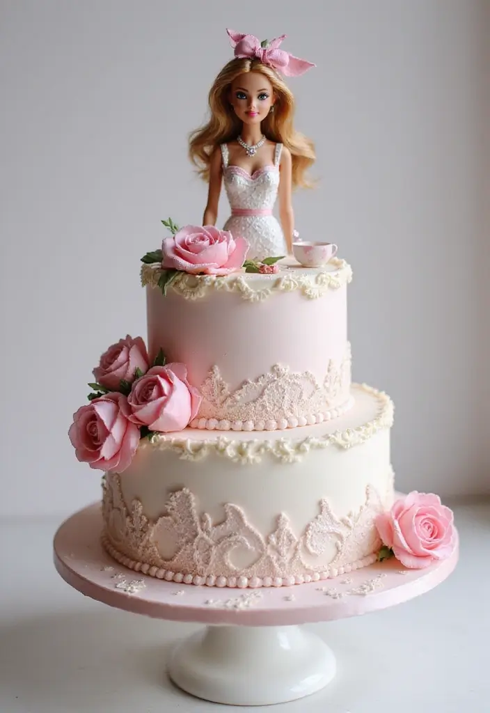 30 Barbie Birthday Cake Ideas That Are Glamorous and Fun 15 30 Barbie Birthday Cake Ideas That Are Glamorous and Fun - 15. Barbie Elegant Tea Party Cake