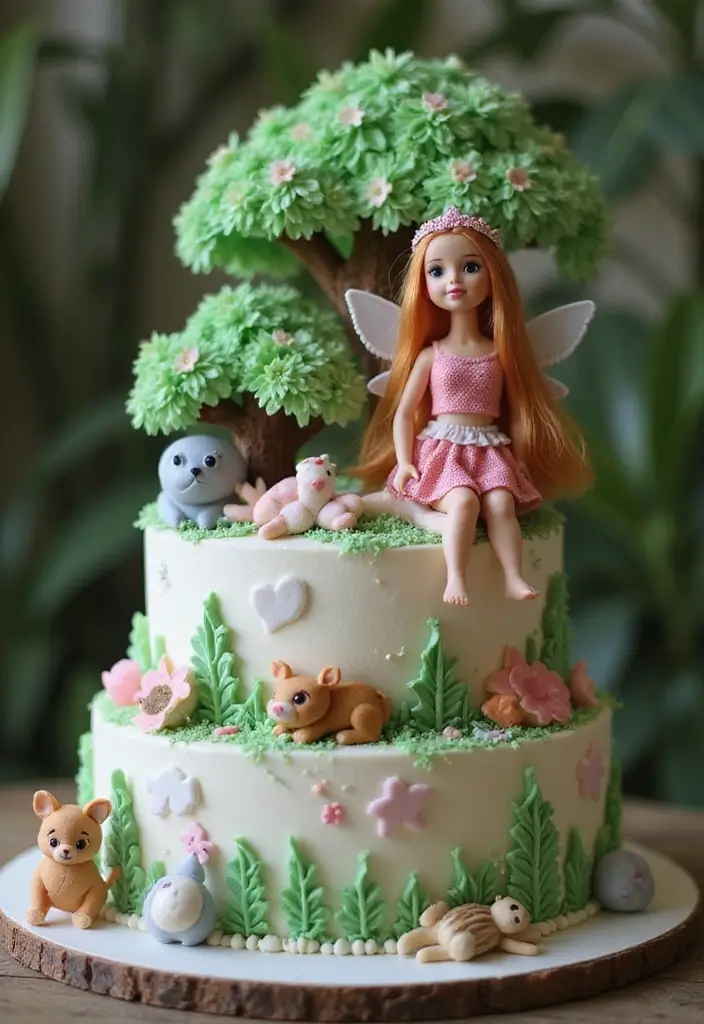 30 Barbie Birthday Cake Ideas That Are Glamorous and Fun 16 30 Barbie Birthday Cake Ideas That Are Glamorous and Fun - 16. Barbie Woodland Forest Cake