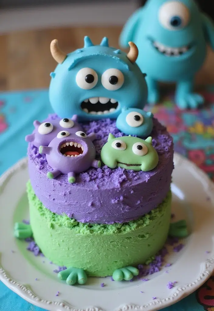 30 Bento Cake Designs for Boyfriend That Feel Romantic 30 30 Bento Cake Designs for Boyfriend That Feel Romantic - 30. Monsters, Inc. Scare-tastic Delight