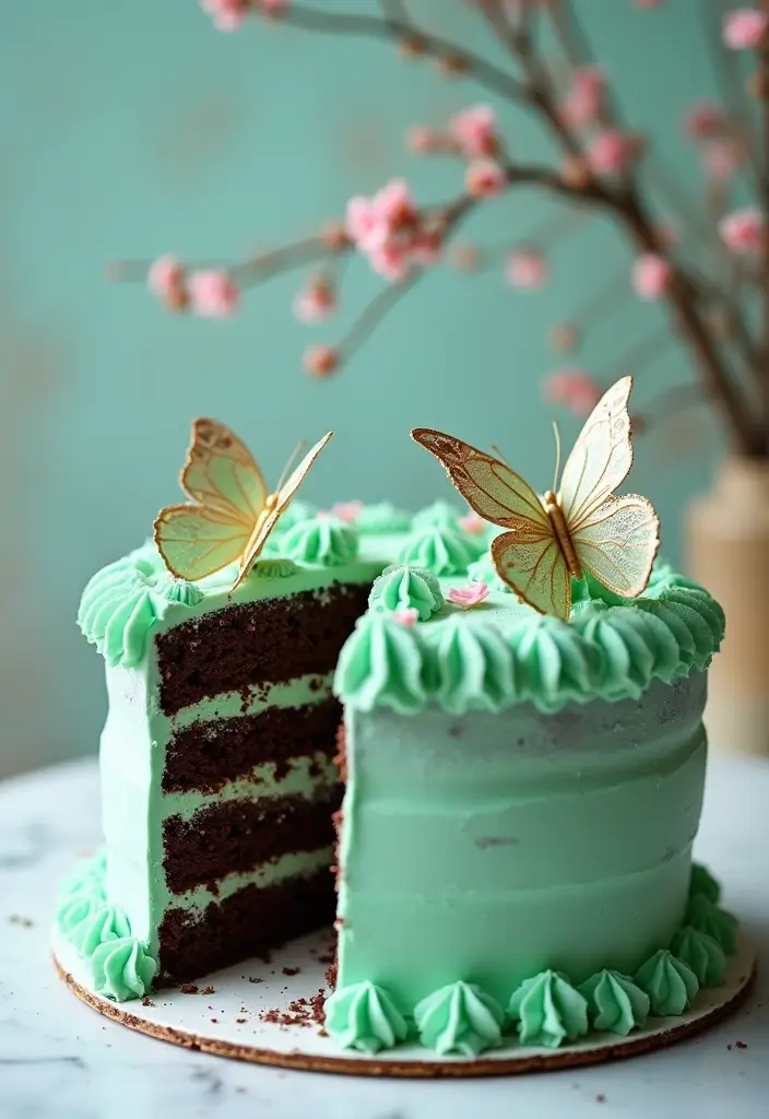 30 Butterfly Birthday Cake Ideas That Look Whimsical and Sweet 15 30 Butterfly Birthday Cake Ideas That Look Whimsical and Sweet - 15. Mint Chocolate Butterfly Cake