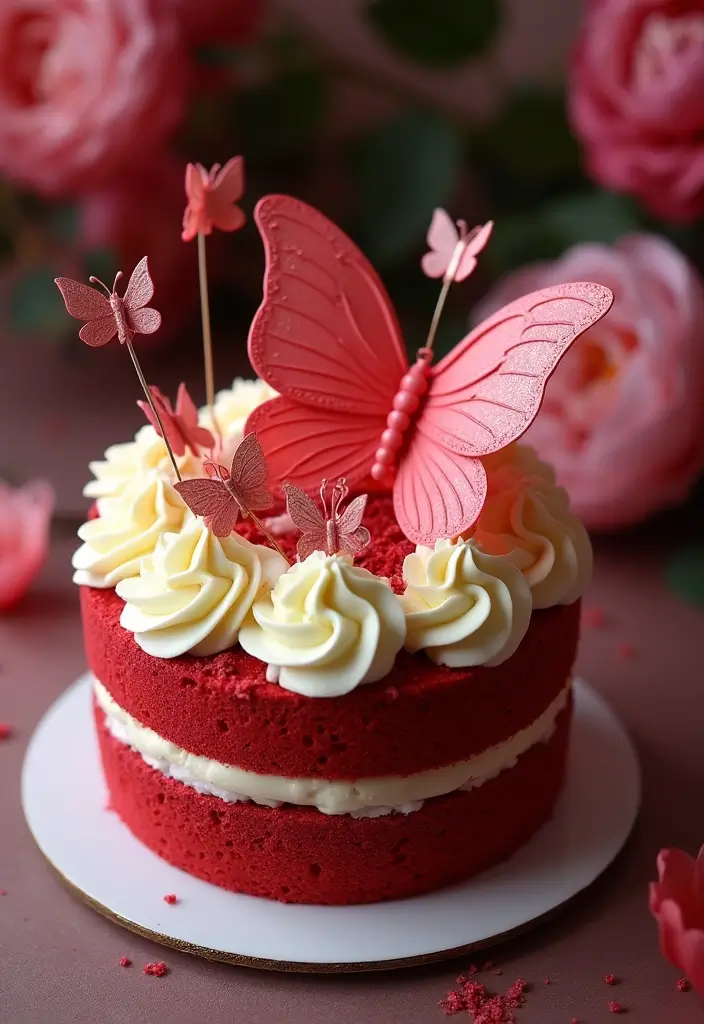 30 Butterfly Birthday Cake Ideas That Look Whimsical and Sweet 20 30 Butterfly Birthday Cake Ideas That Look Whimsical and Sweet - 20. Red Velvet Butterfly Cake