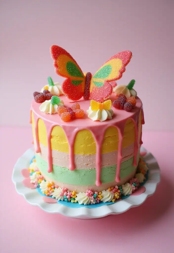 30 Butterfly Birthday Cake Ideas That Look Whimsical and Sweet 27 30 Butterfly Birthday Cake Ideas That Look Whimsical and Sweet - 27. Gummy Butterfly Cake