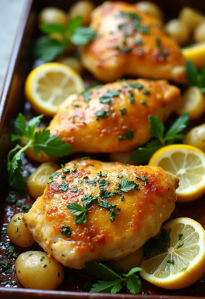30 Chicken Tray Bake Recipes That Are Simple and Tasty 1 30 Chicken Tray Bake Recipes That Are Simple and Tasty - 1. Lemon Herb Chicken and Potato Bake