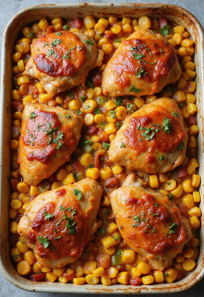 30 Chicken Tray Bake Recipes That Are Simple and Tasty 5 30 Chicken Tray Bake Recipes That Are Simple and Tasty - 5. BBQ Chicken and Corn Bake