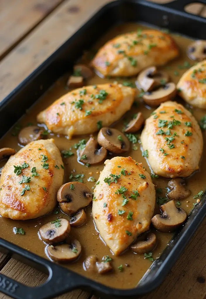 30 Chicken Tray Bake Recipes That Are Simple and Tasty 6 30 Chicken Tray Bake Recipes That Are Simple and Tasty - 6. Creamy Mushroom Chicken Bake