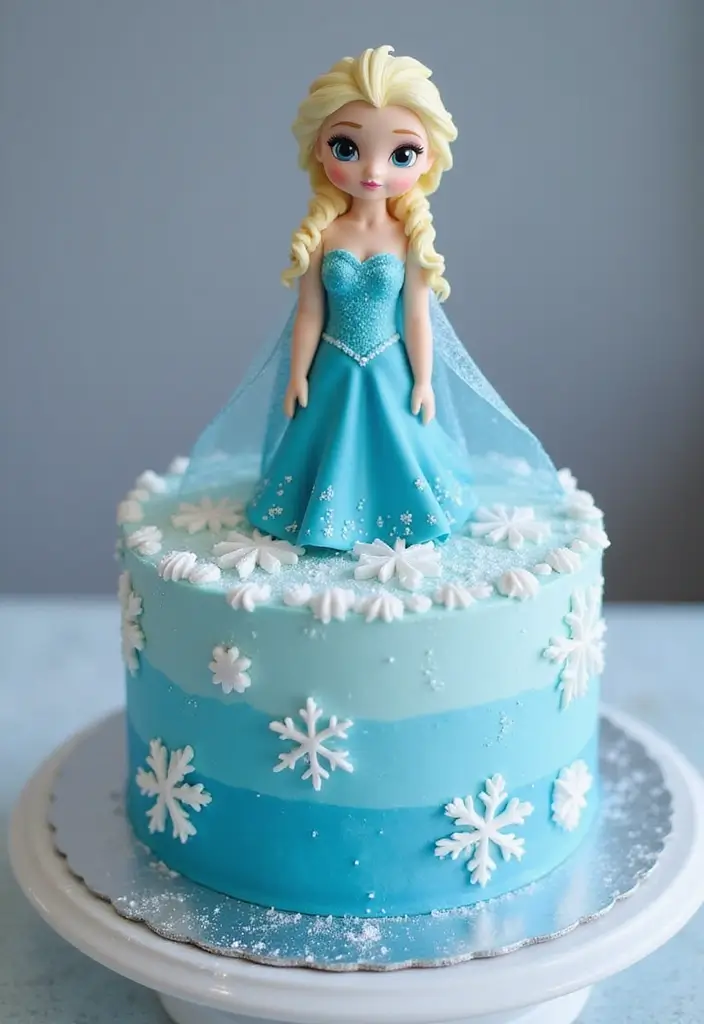 30 Disney Princess Cake Ideas Perfect for Magical Birthdays 12 30 Disney Princess Cake Ideas Perfect for Magical Birthdays - 12. Elsa's Icy Blue Snowflake Cake