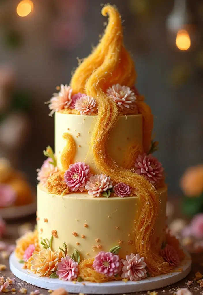 30 Disney Princess Cake Ideas Perfect for Magical Birthdays 23 30 Disney Princess Cake Ideas Perfect for Magical Birthdays - 23. Rapunzel's Twirling Hair Cake
