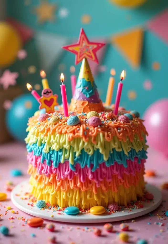 30 First Birthday Cake Ideas That Are Sweet and Memorable 12 30 First Birthday Cake Ideas That Are Sweet and Memorable - 12. Colorful Pinata Cake