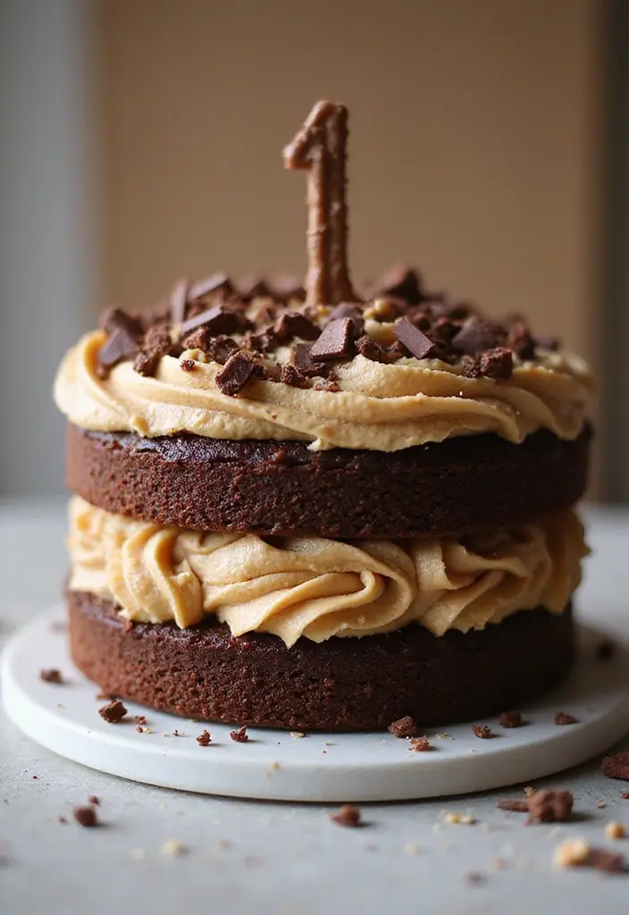 30 First Birthday Cake Ideas That Are Sweet and Memorable 15 30 First Birthday Cake Ideas That Are Sweet and Memorable - 15. Chocolate Peanut Butter Cake