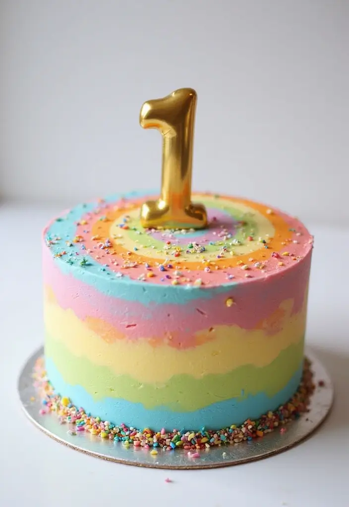 30 First Birthday Cake Ideas That Are Sweet and Memorable 29 30 First Birthday Cake Ideas That Are Sweet and Memorable - 29. Colorful Swirl Cake