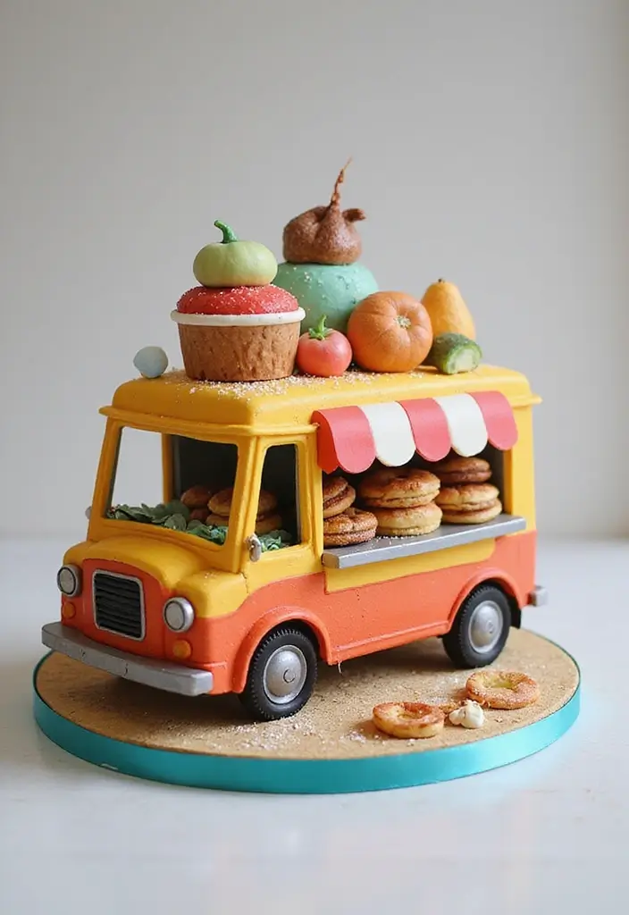 30 Funny Cake Design Ideas That Will Make Everyone Laugh - 22. The Food Truck Cake: A Culinary Adventure