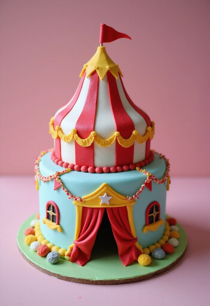 30 Funny Cake Design Ideas That Will Make Everyone Laugh - 23. The Circus Cake: Big Top Fun!
