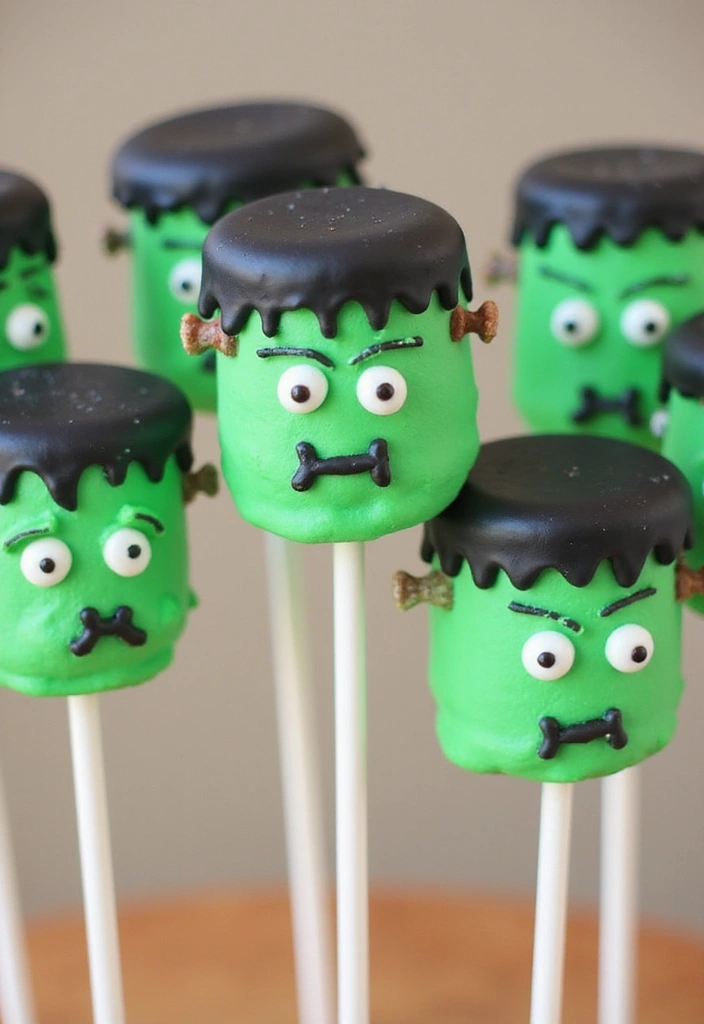 30 Halloween Baking Ideas That Look Spooky and Fun 9 30 Halloween Baking Ideas That Look Spooky and Fun - 9. Frankenstein Marshmallow Pops