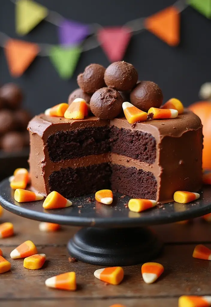 30 Halloween Cake Ideas That Are Creepy Yet Delicious 13 30 Halloween Cake Ideas That Are Creepy Yet Delicious - 13. Chocolate Candy Corn Truffle Cake