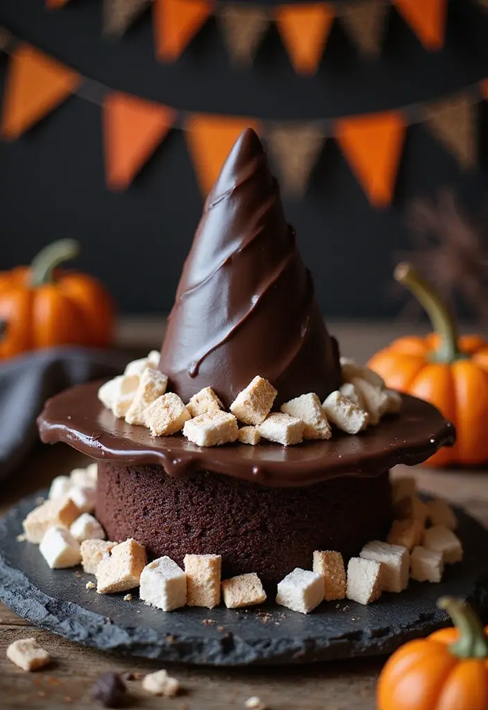 30 Halloween Cake Ideas That Are Creepy Yet Delicious 16 30 Halloween Cake Ideas That Are Creepy Yet Delicious - 16. Chocolate and Marshmallow Witch Hat Cake