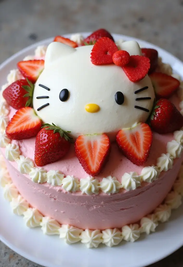 30 Hello Kitty Cake Ideas That Are Adorable and Cute 14 30 Hello Kitty Cake Ideas That Are Adorable and Cute - 14. Strawberry Hello Kitty Cake