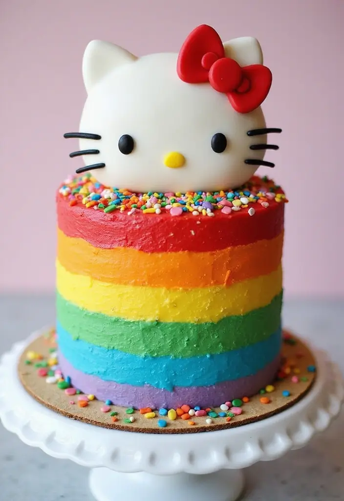 30 Hello Kitty Cake Ideas That Are Adorable and Cute 2 30 Hello Kitty Cake Ideas That Are Adorable and Cute - 2. Rainbow Hello Kitty Cake