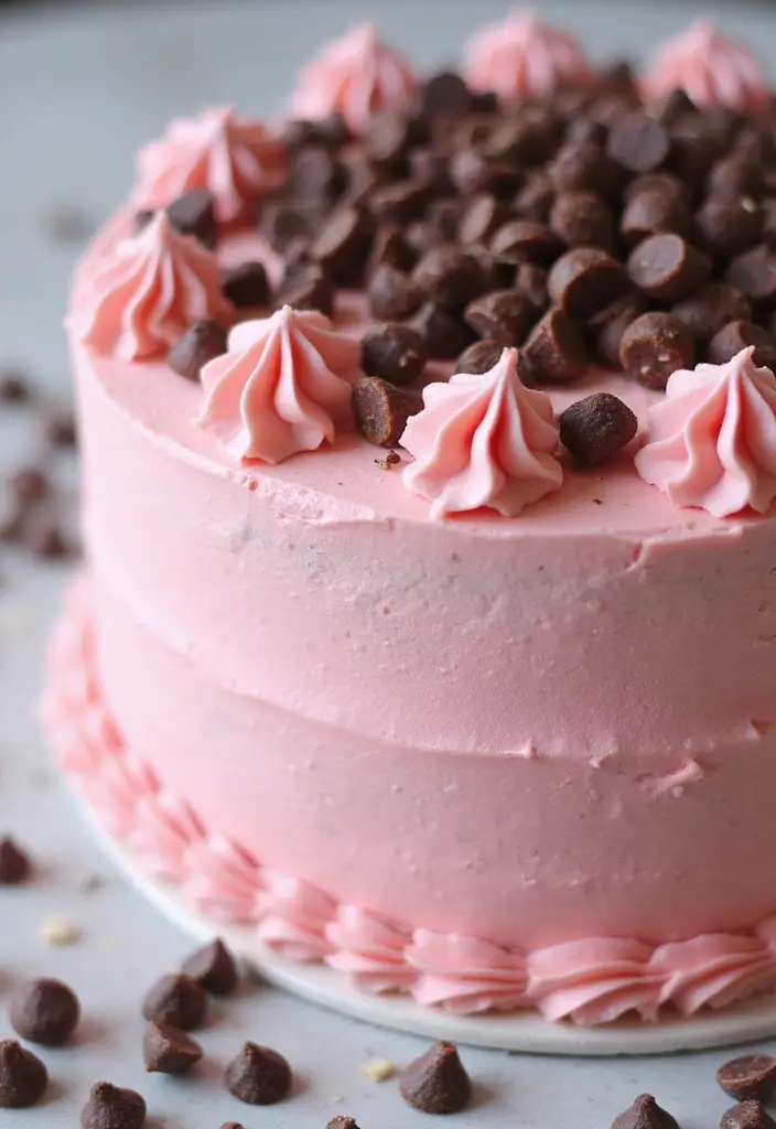 30 Pink Birthday Cake Ideas That Feel Fun and Feminine 22 30 Pink Birthday Cake Ideas That Feel Fun and Feminine - 22. Pink Chocolate Chip Cake
