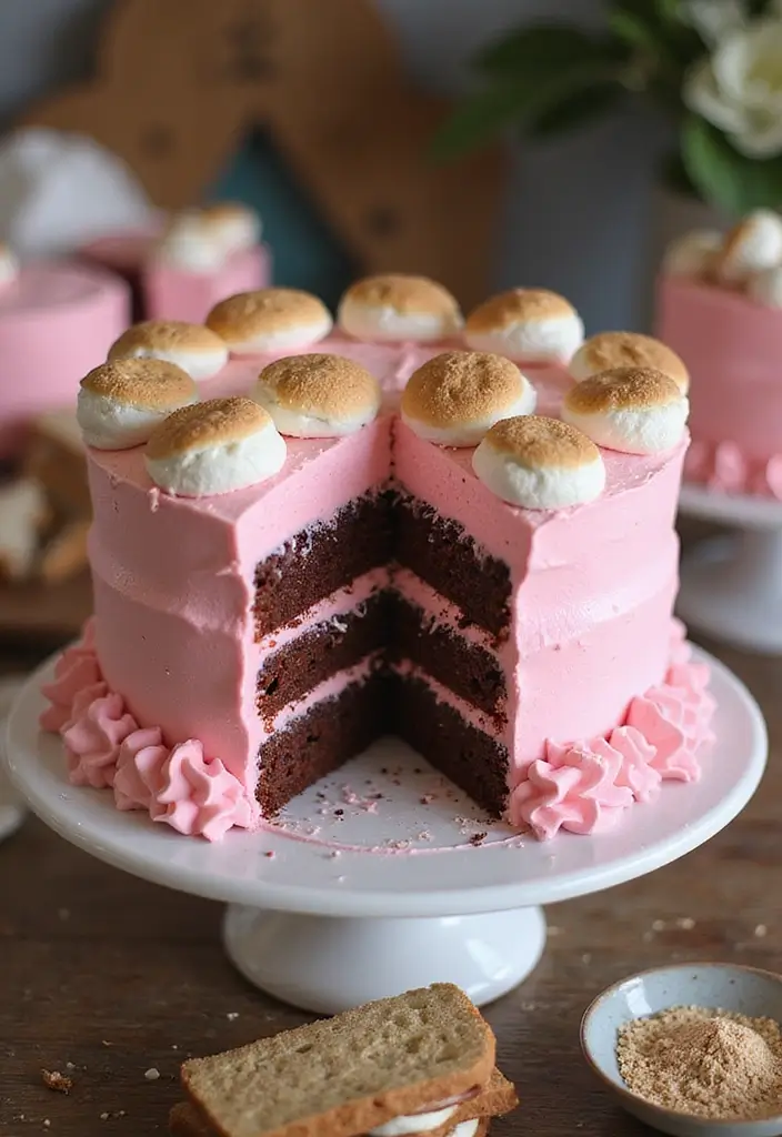 30 Pink Birthday Cake Ideas That Feel Fun and Feminine 26 30 Pink Birthday Cake Ideas That Feel Fun and Feminine - 26. Pink S’mores Cake