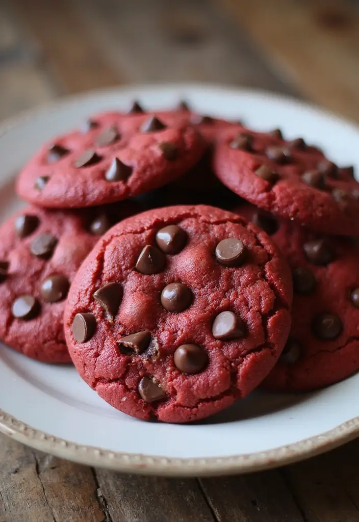 30 Red Cake Ideas That Look Stunning and Unique - 14. Red Velvet Chocolate Chip Cookies