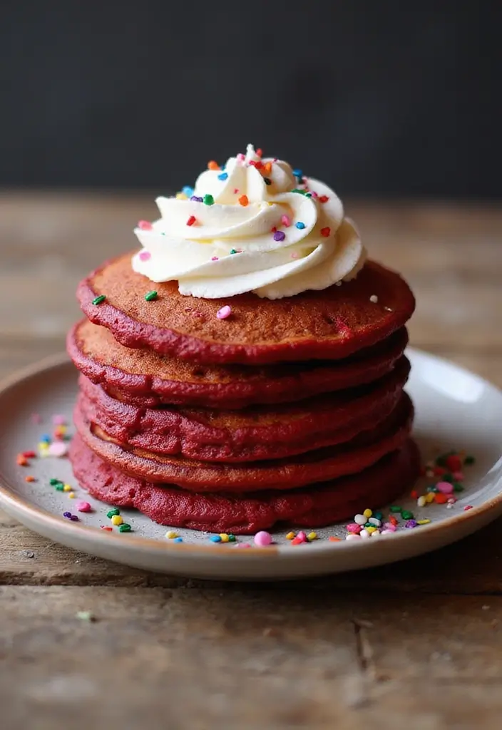 30 Red Cake Ideas That Look Stunning and Unique - 9. Red Velvet Pancakes