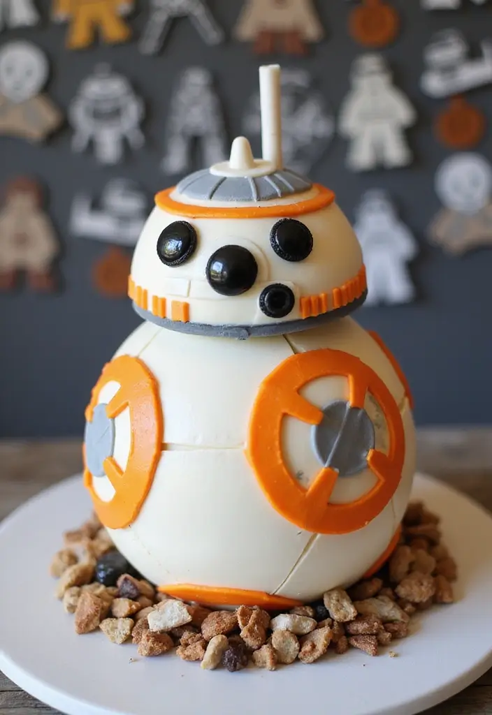 30 Star Wars Cake Ideas Every Fan Will Want at Their Party 6 30 Star Wars Cake Ideas Every Fan Will Want at Their Party - 6. BB-8 Orange and White Cake