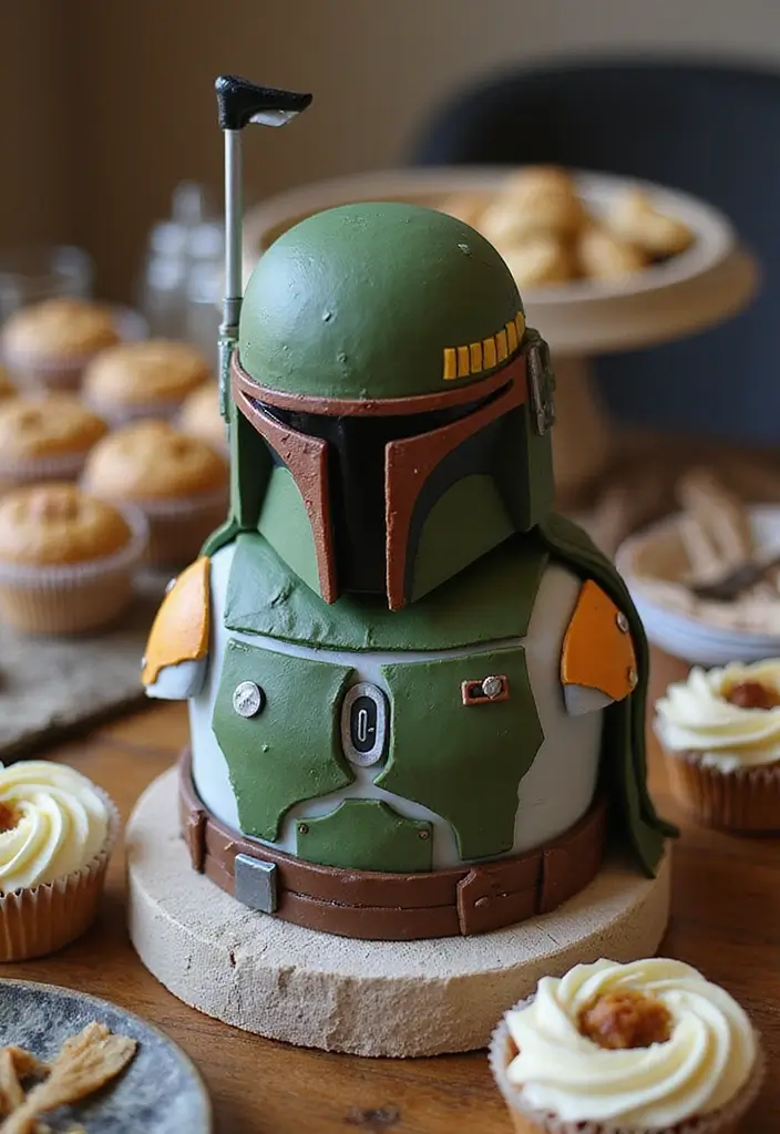 30 Star Wars Cake Ideas Every Fan Will Want at Their Party 8 30 Star Wars Cake Ideas Every Fan Will Want at Their Party - 8. Boba Fett’s Green and Brown Cake