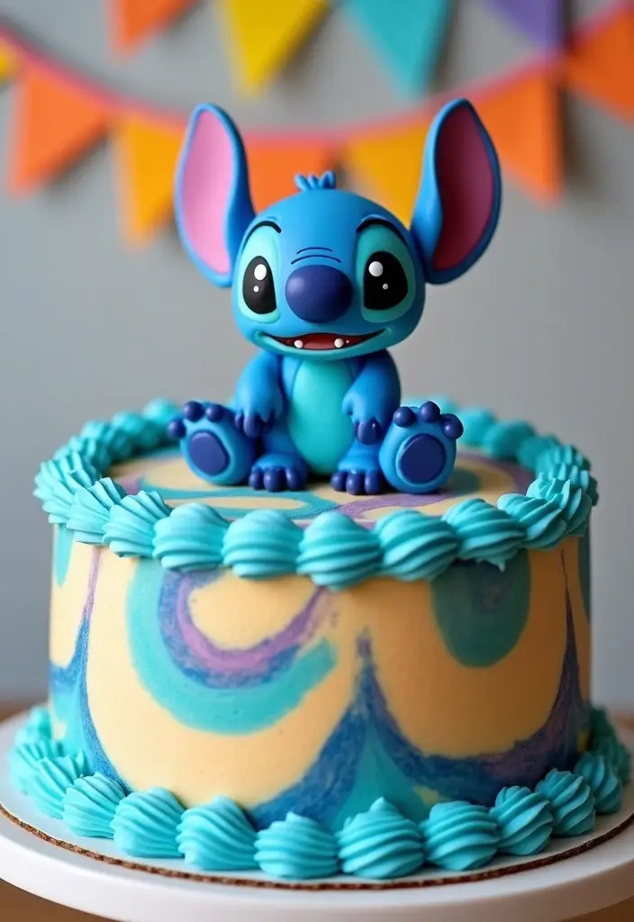 30 Stitch Birthday Cake Designs That Look Cute and Playful 13 30 Stitch Birthday Cake Designs That Look Cute and Playful - 13. Stitch Marble Cake
