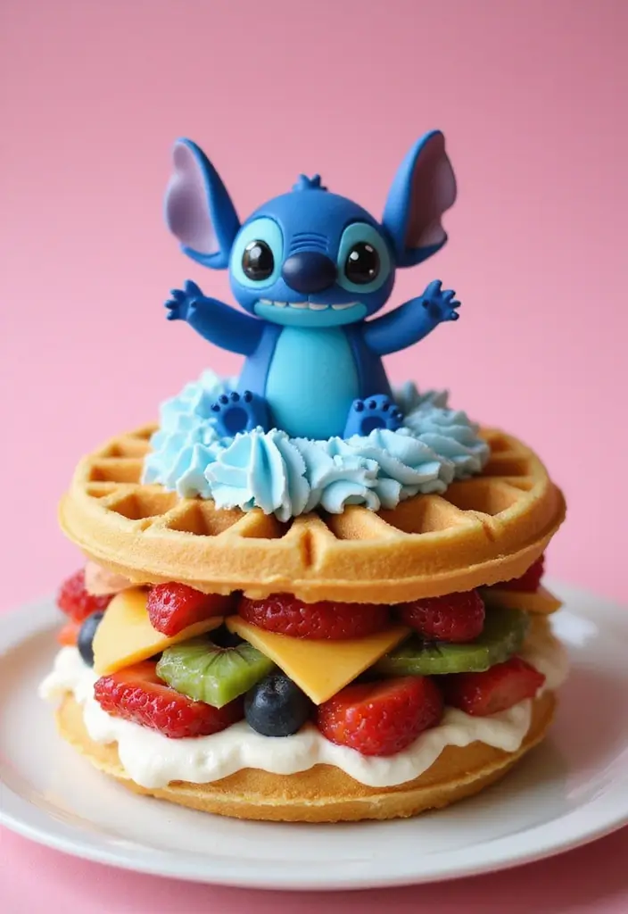 30 Stitch Birthday Cake Designs That Look Cute and Playful 15 30 Stitch Birthday Cake Designs That Look Cute and Playful - 15. Stitch Birthday Waffle Cake