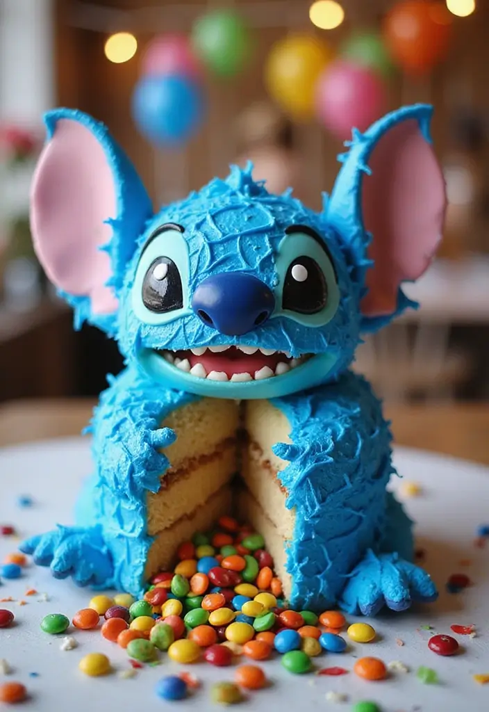 30 Stitch Birthday Cake Designs That Look Cute and Playful 16 30 Stitch Birthday Cake Designs That Look Cute and Playful - 16. Stitch Piñata Cake