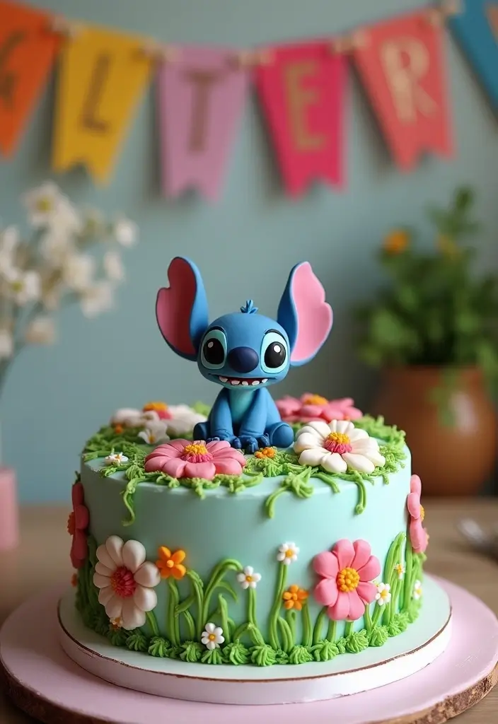 30 Stitch Birthday Cake Designs That Look Cute and Playful 18 30 Stitch Birthday Cake Designs That Look Cute and Playful - 18. Stitch Garden Cake