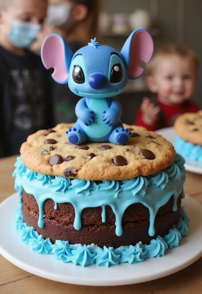 30 Stitch Birthday Cake Designs That Look Cute and Playful 29 30 Stitch Birthday Cake Designs That Look Cute and Playful - 29. Stitch Chocolate Chip Cookie Cake