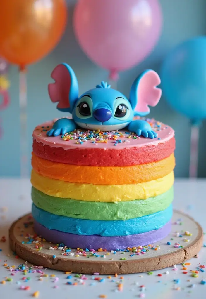 30 Stitch Birthday Cake Designs That Look Cute and Playful 3 30 Stitch Birthday Cake Designs That Look Cute and Playful - 3. Stitch Rainbow Cake