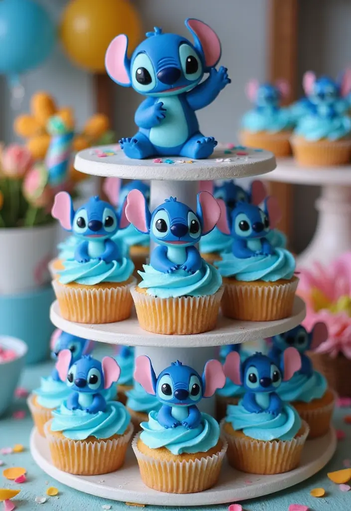 30 Stitch Birthday Cake Designs That Look Cute and Playful 4 30 Stitch Birthday Cake Designs That Look Cute and Playful - 4. Stitch Cupcake Tower