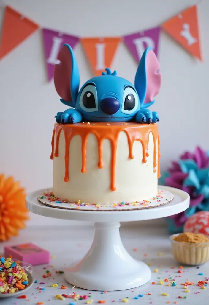 30 Stitch Birthday Cake Designs That Look Cute and Playful 7 30 Stitch Birthday Cake Designs That Look Cute and Playful - 7. Stitch Drip Cake