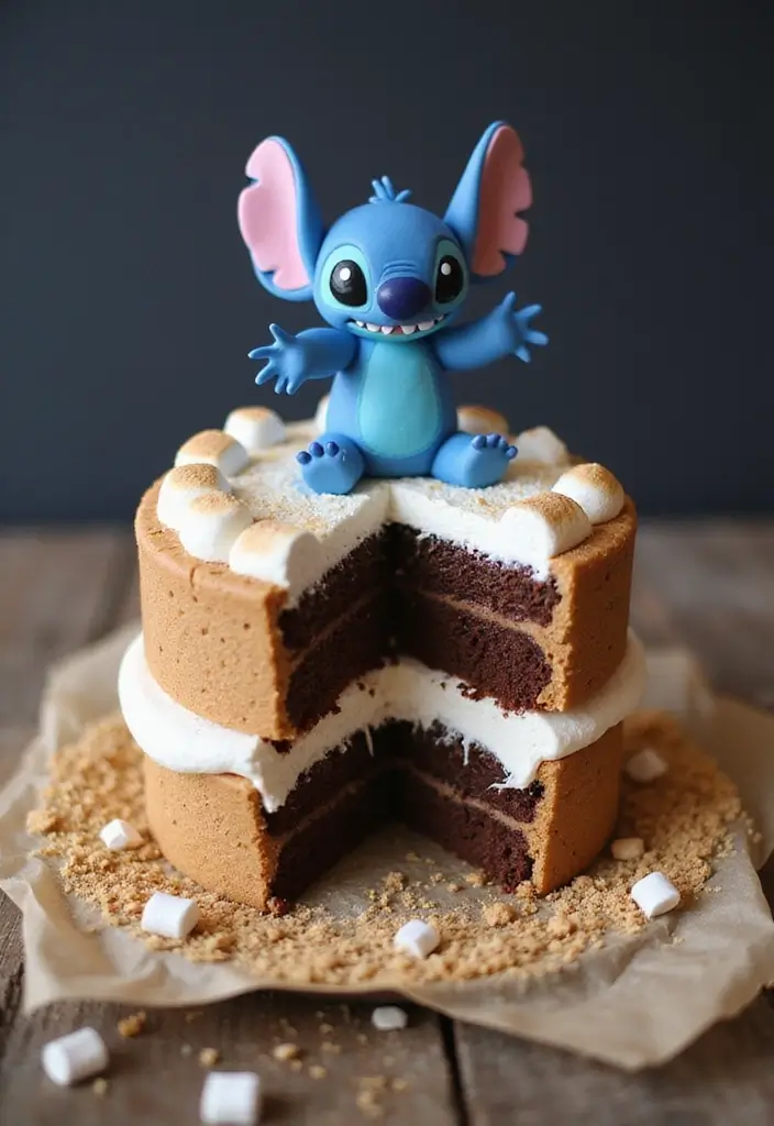 30 Stitch Birthday Cake Designs That Look Cute and Playful 9 30 Stitch Birthday Cake Designs That Look Cute and Playful - 9. Stitch S'mores Cake