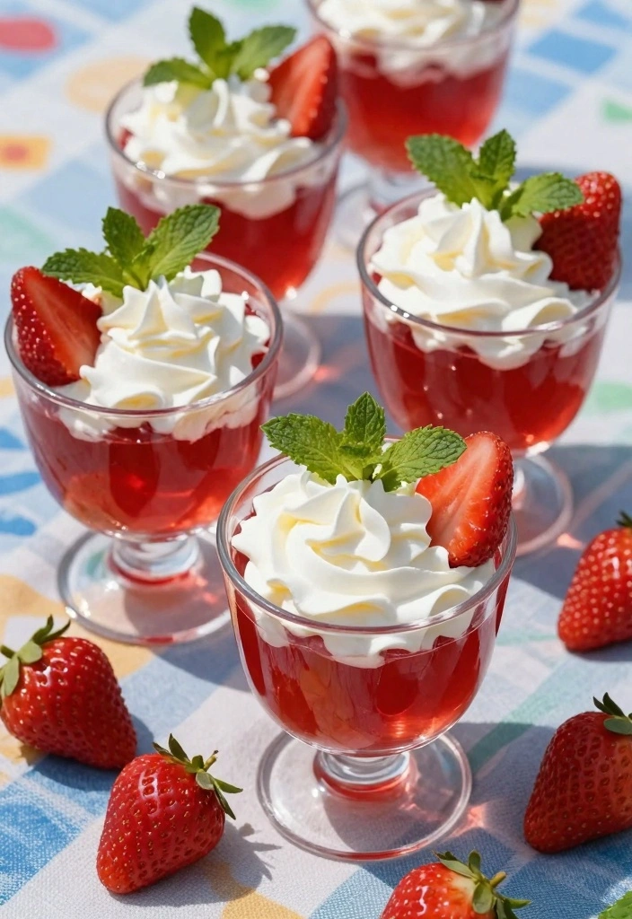 10 Strawberry Jello Dessert Recipes for Fun Bright Retro Treats 34 10 Strawberry Jello Dessert Recipes for Fun Bright Retro Treats - 4. Strawberry Jello Cups with Whipped Cream