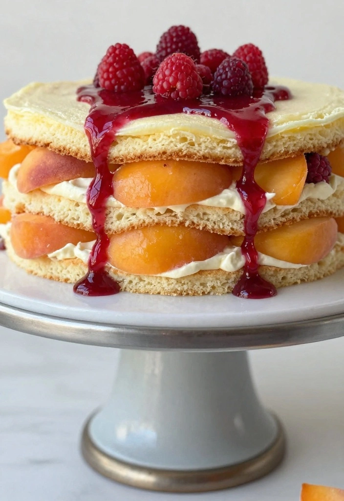 12 Fruit Filled Cake Recipes for Moist Bright Fresh Flavor - 5. Peach Melba Cake
