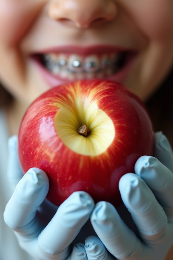 How You Can Eat Apples With Braces Safely 2 front teeth bite damages braces use back teeth f7bcv